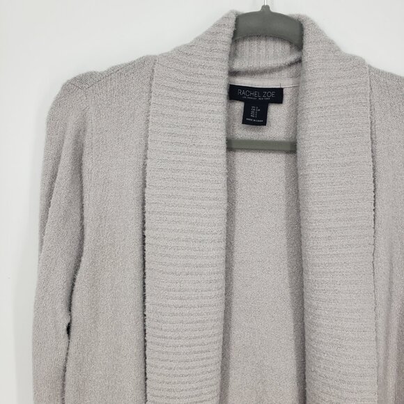 Rachel Zoe Open Front Cocoon Cardigan Sweater S Soft Cozy Ribbed Light Gray - Picture 4 of 7